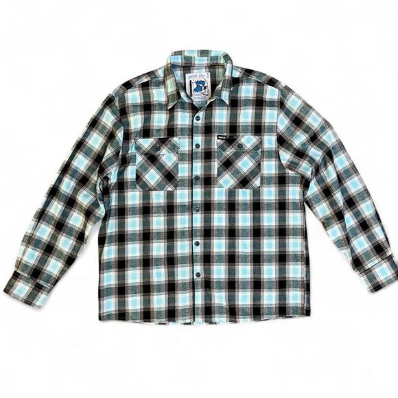 Flannel Bunker Montana Wake Co. Men’s Turquoise & Black Flannel Shirt Size XL - Picture 1 of 8